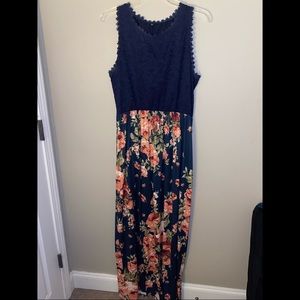 Blue sleeveless floral dress